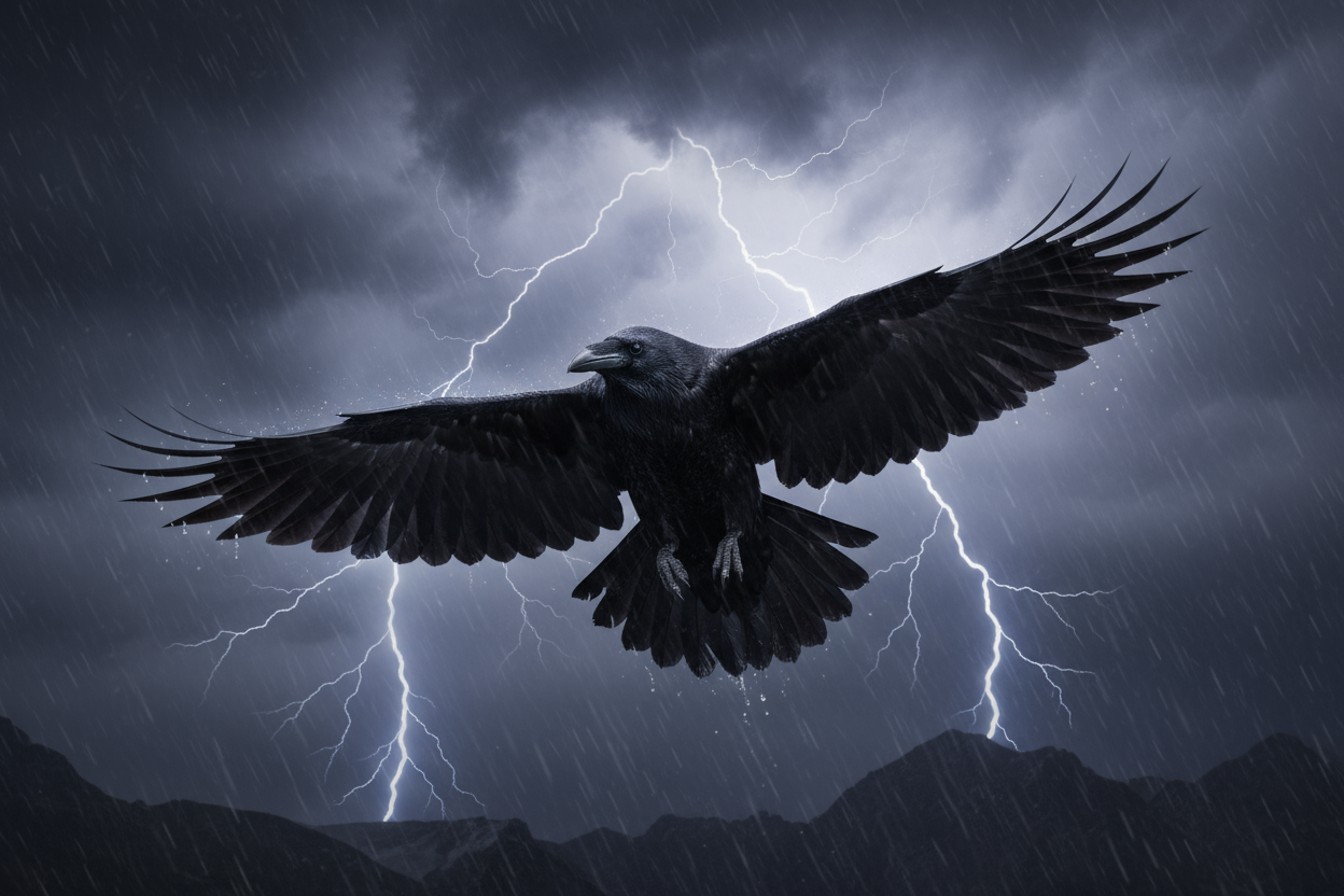 raven in a storm